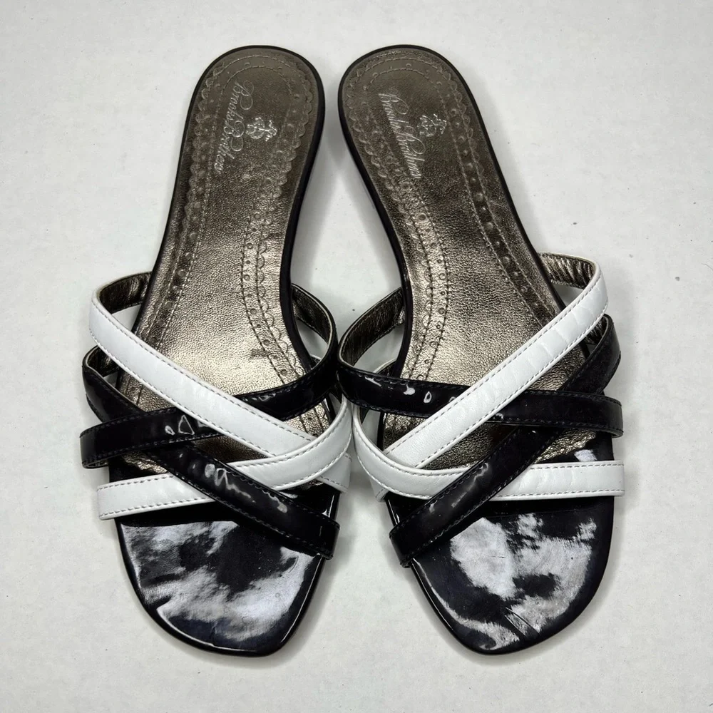 Brooks Brothers Criss Cross Patent Leather Slide Sandals